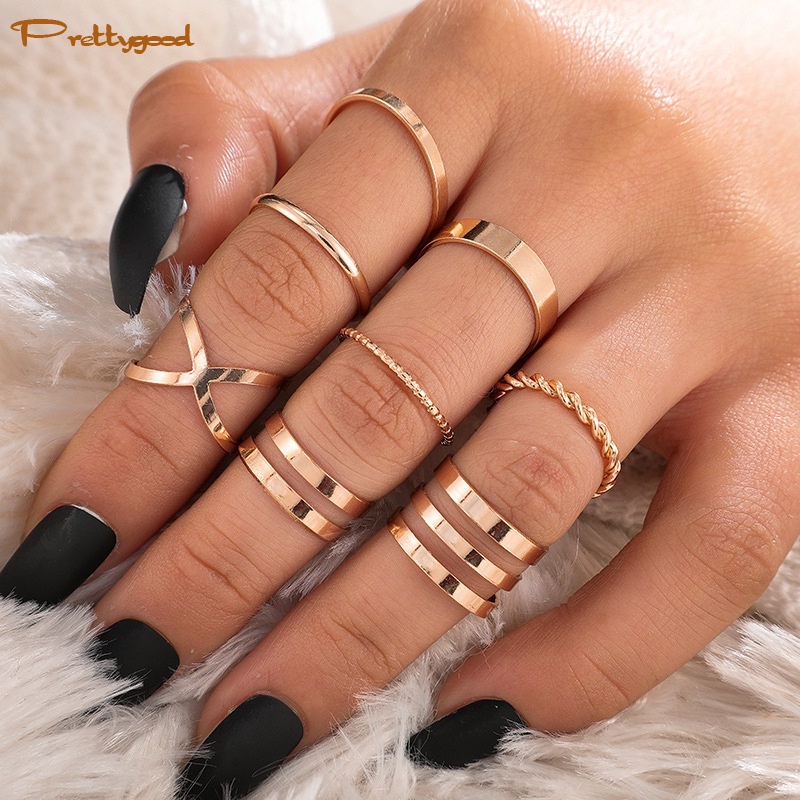 8 Pcs/set Retro Multi-Lapisan Pembukaan Cross Cincin Wanita Fashion Perhiasan Hadiah - PD