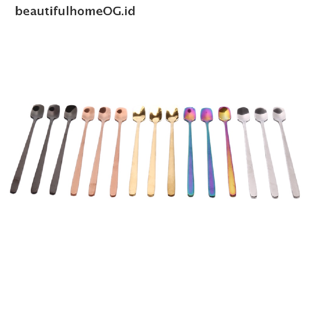 1 Pc Sendok Kopi Bahan Stainless Steel Bentuk Persegi Panjang Warna-Warni
