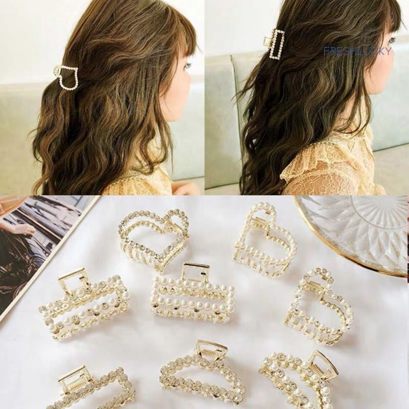 Jepit Rambut Gaya Korea Geometris Mutiara AB21 Jepit Rambut Large Size Side