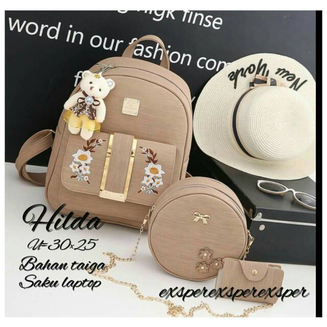 Backpack gold flower 3in1 tas ransel fashion wanita modern