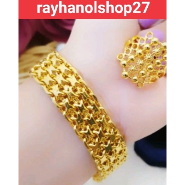 Promo,,,, Gelang Tangan rantai Ukir jumbo free cincin Janda/CINCANDE lapis emas 24k mewah anti karat