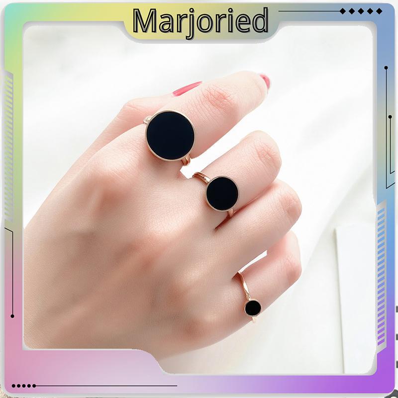 Cincin Titanium Premium Anti Karat Lapis Emas 18K Bentuk Bulat Cincin Wanita Bulat Hitam Anti Hitam-MJD