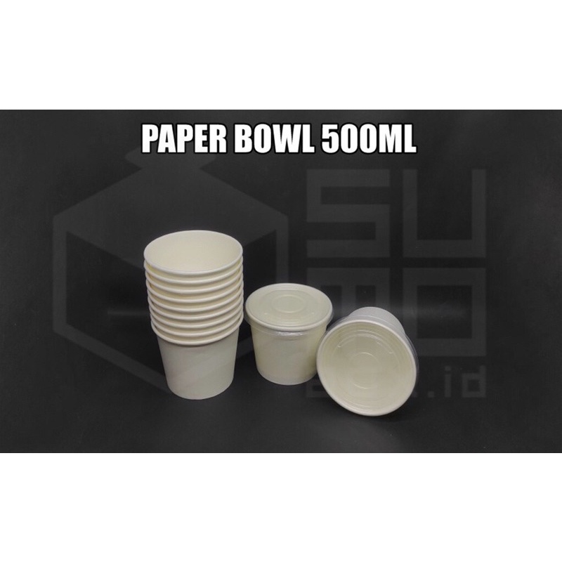 Paper bowl 500ml + tutup / Mangkuk kertas / wadah kertas tebal/ Cup mangkok tahan panas [ ECERAN]