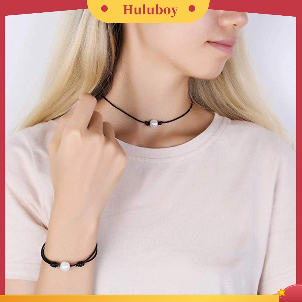 Hu Hu Hu Hu Hu Alat Bantu Pasang Kacamata♡ Kalung Choker Bahan Kulit Imitasi Aksen Mutiara Imitasi Untuk Wanita