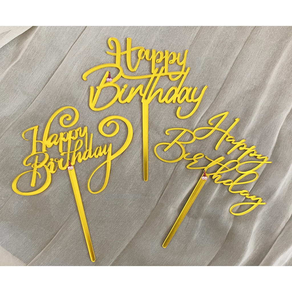 Topper Kue Akrilik | Cake Topper Akrilik Happy Birthday | Tusukan Hiasan Kue Akrilik | Hiasan Kue Ulang Tahun | Dekorasi Kue Tulisan HBD Ulang Tahun | Hiasan Kue