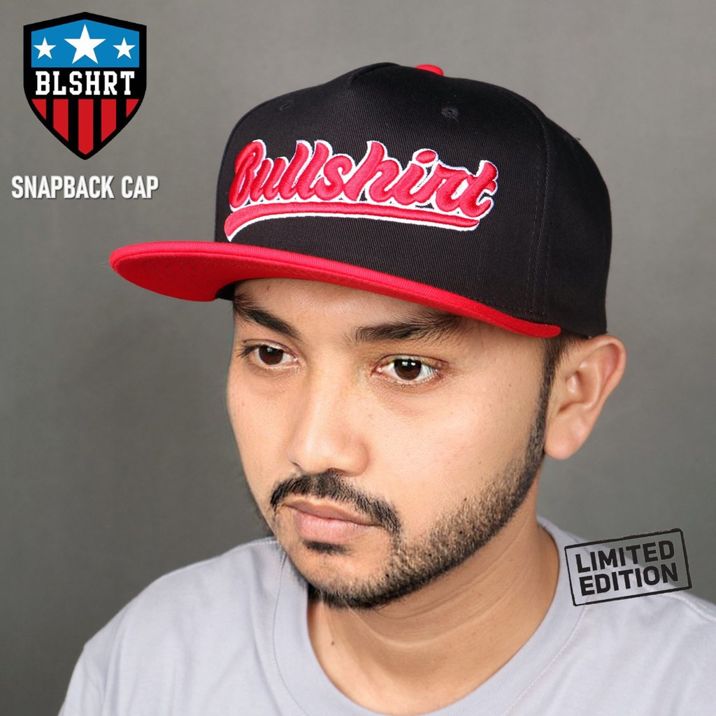 (PREMIUM) TOPI SNAPBACK / TOPI HIPHOP / TOPI DISTRO PRIA WANITA BULLSHIRT WARNA HITAM MERAH