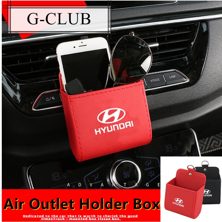 (G-CLUB) Tas Penyimpanan Handphone Dan Kunci Bahan Kulit Untuk Blower Ac Mobil Hyundai i10 i30 Tucson Ioniq