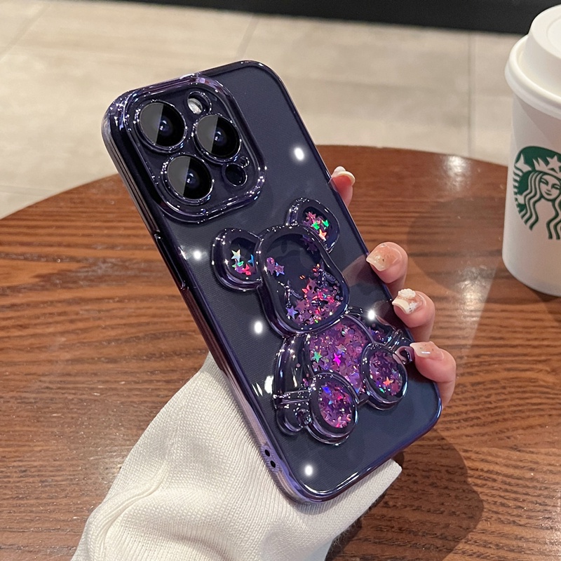 IPHONE Quicksand violent bear Phone Case Kompatibel Dengan Iphone13 12 11 14 Pro Max14 plus film Lensa Terlampir Perlindungan Penuh SoftCasing
