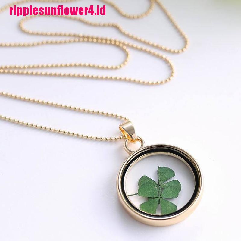 Liontin Bunga Clover Kering Natural Bahan Resin