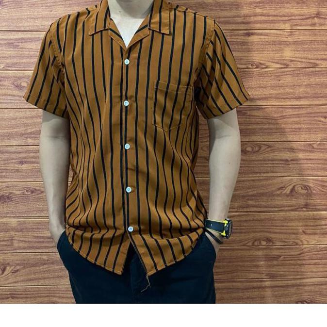 ► RIVIERA CLOTHING/KEMEJA STRIPE PRIA LENGAN PENDEK/KEMEJA SALUR PRIA/KEMEJA CASUAL PRIA/KEMEJA SANT