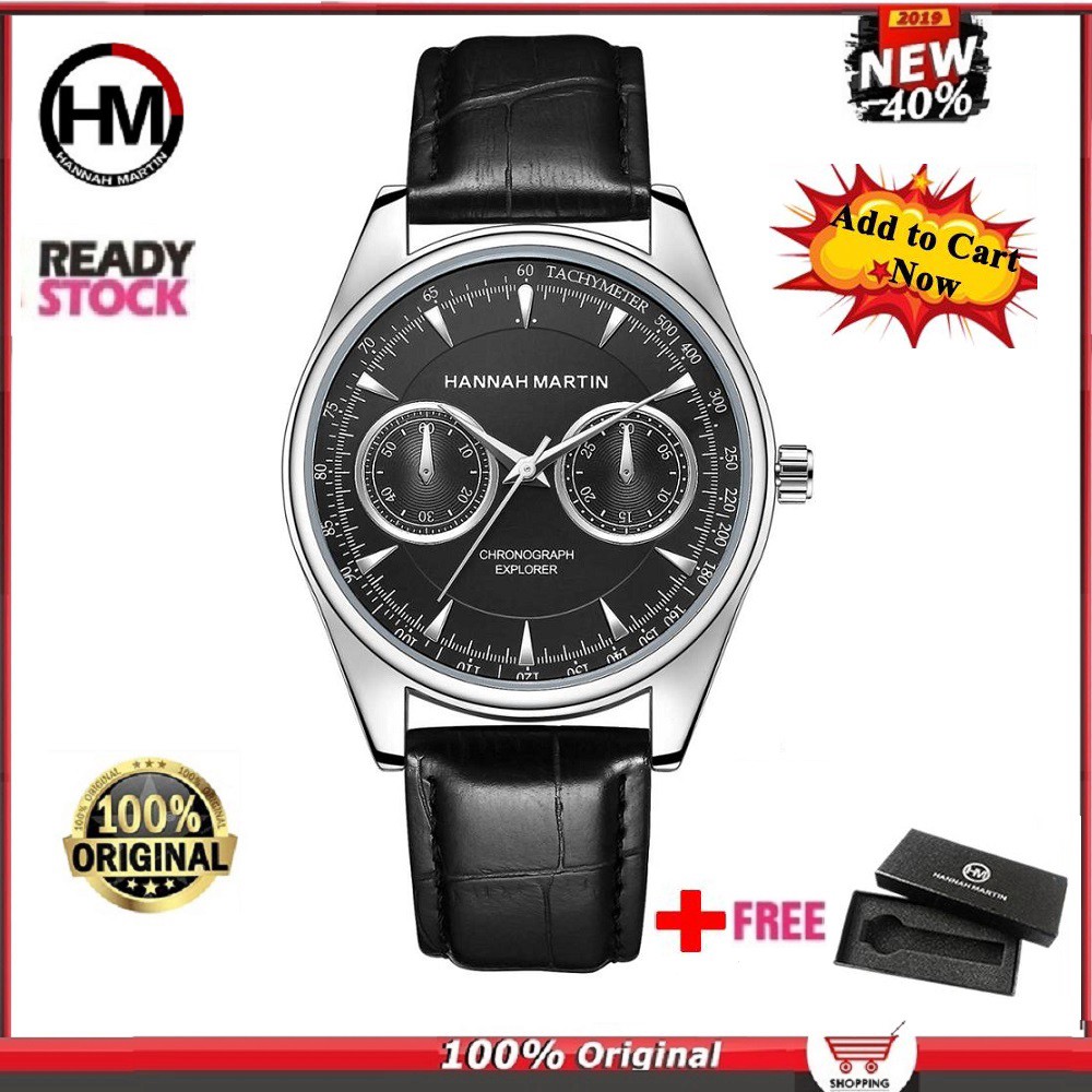 Jual Hannah Martin Jam Tangan Quartz Pria dengan Strap Kulit