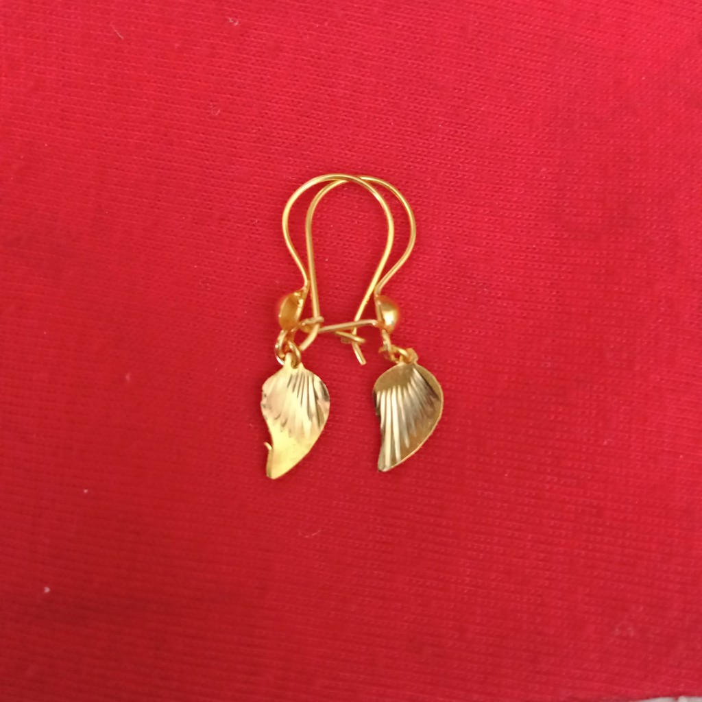 anting gantung anak dan dewasa emas asli kadar 700 70% 16k 22 gold kipas daun love hati