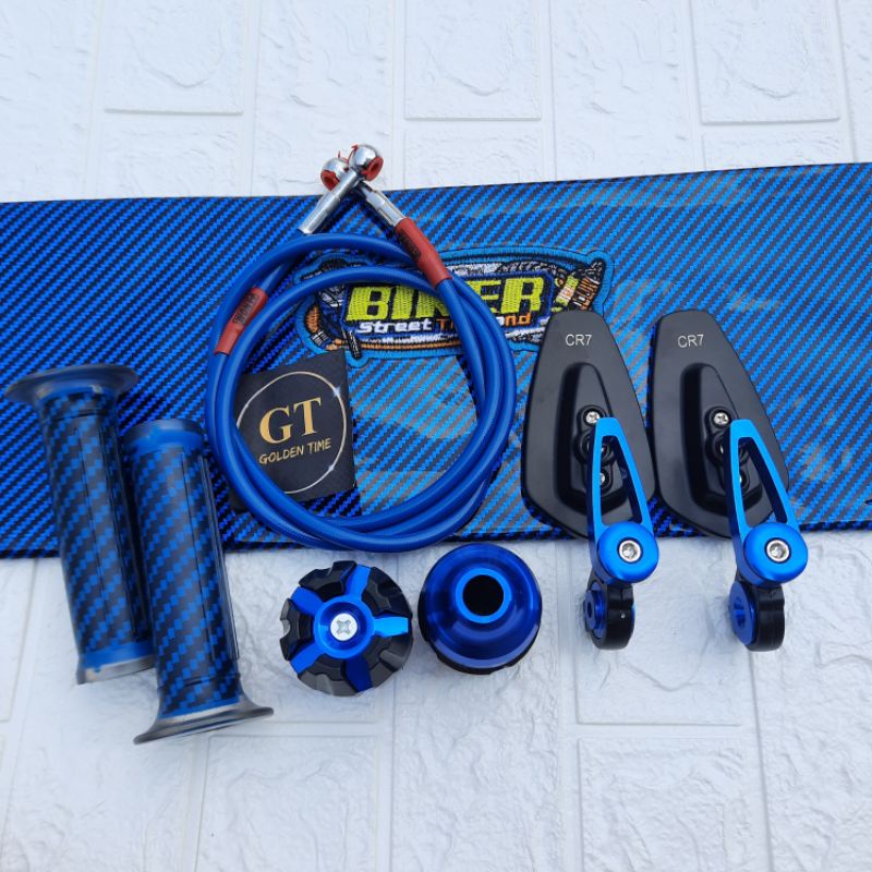 Paket Variasi Motor Kulit Jok + Handgrip Karbon + Jalu As + Selang Rem Depan 130cm + Spion Jalu Oval