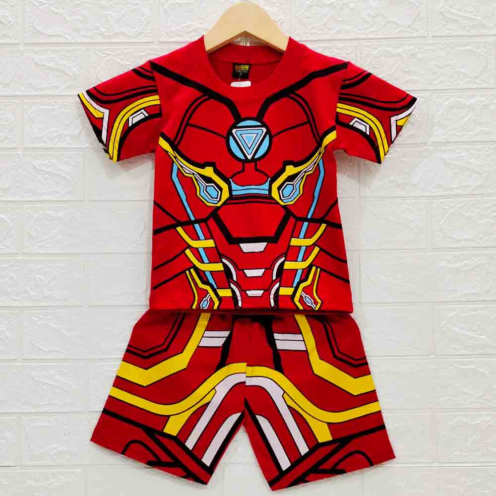 MKids88 - Baju Setelan Kaos Anak Superhero Karakter IRONMAN Bumblebee Optimus Batman Ultraman dll