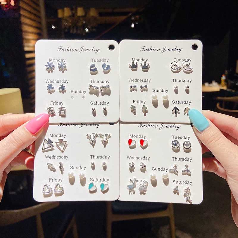 Anting Populer Ala Korea Aksesoris Wanita 1 Set Lucu Simple Earing Set Anting Tindik Tusuk