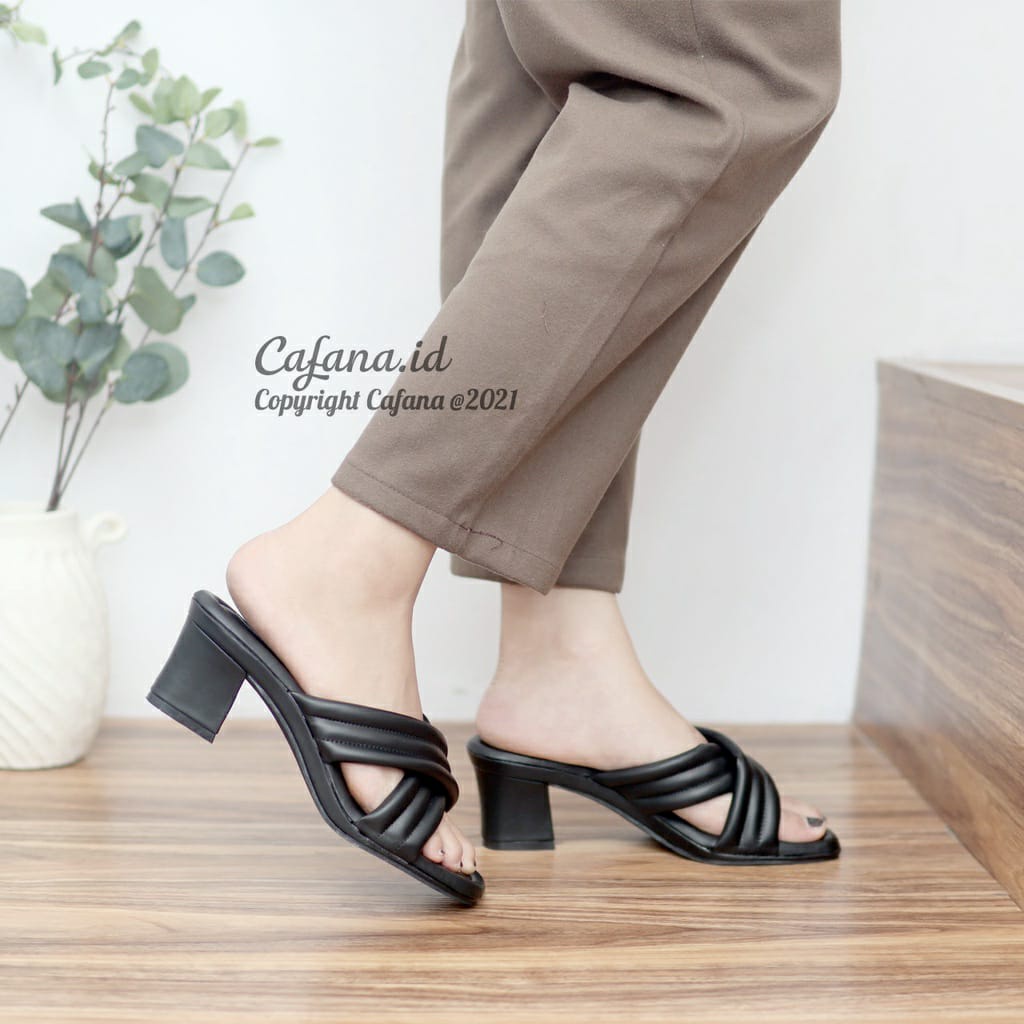 COD Sepatu Sandal Heels Wanita Hak Tahu Premium Serlina Hitam Putih