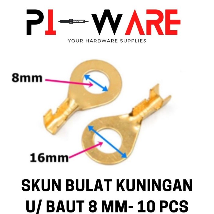 Skun Per 10 Pcs 8mm Aki Ring Bulat 8 mm Baut Terminal Bahan Kuningan