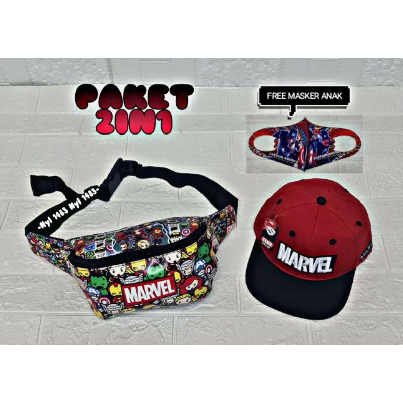 WAISTBAG/TOPI ANAK BASEBALL SPIDERMAN FREE MASKER