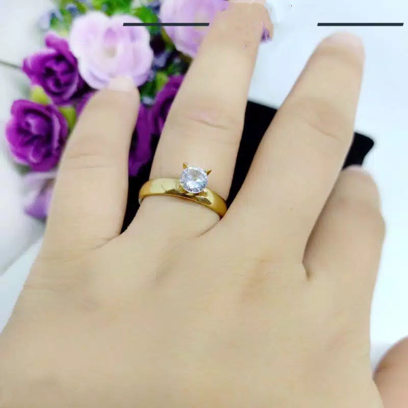 Cincin Mata Big High Diamond solitare Model Korea Stainless steel anti karat selamanya Titanium Import