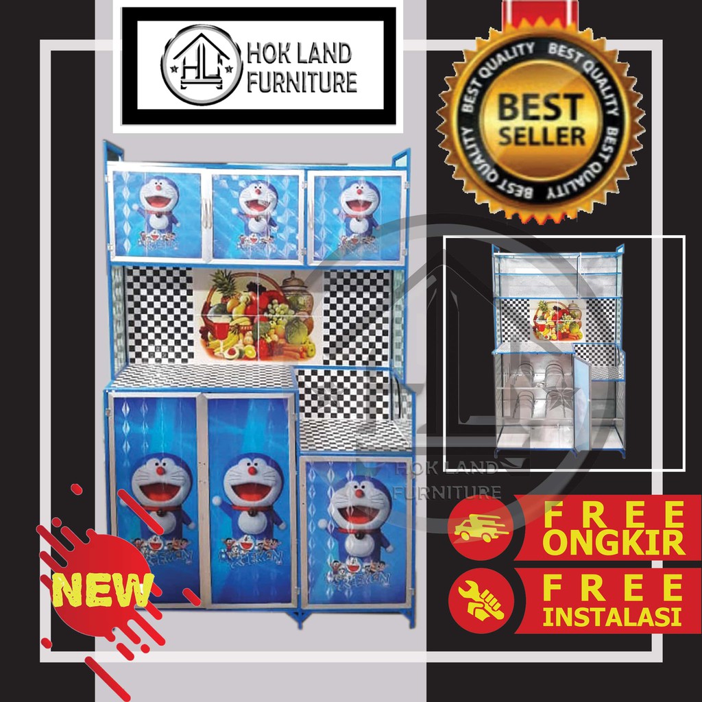 Rak piring magicom KARAKTER / Lemari Piring Rak Piring 3 Pintu Almunium Kaca Full Karakter / RK1
