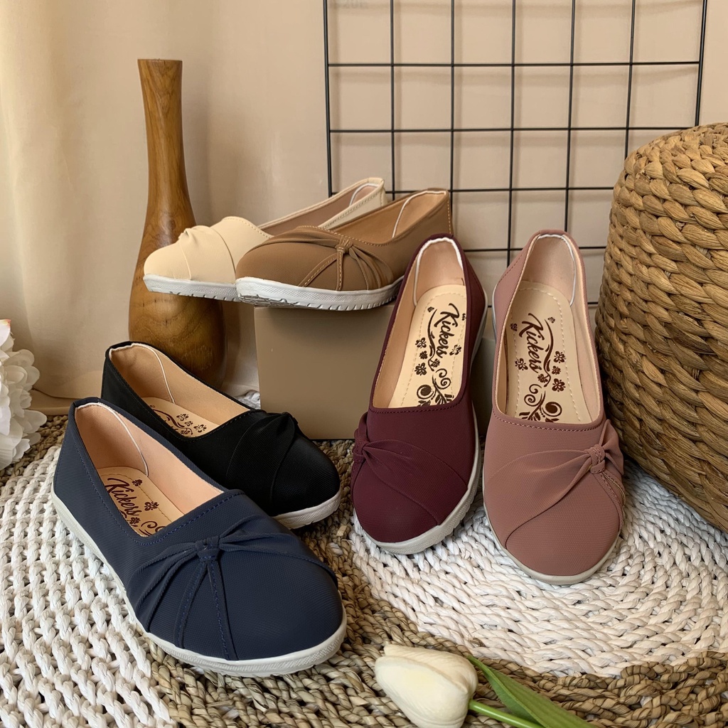 Flatshoes balet wanita variasi tali pita samping bahan kanvas polos sepatu kantor hitam casual sepatu kantor korean style BL PITA SAMPING 4