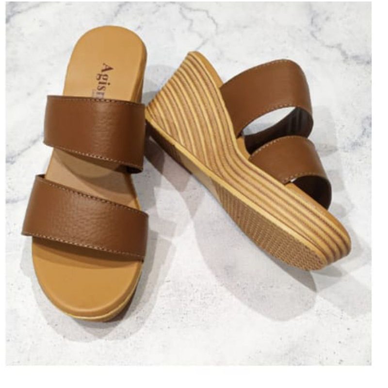 sandal wanita sol 7cm ringan bahan kulit sapi asli garut