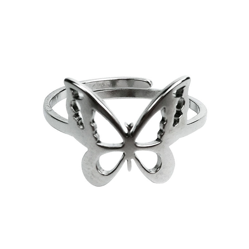 Cincin Bentuk Kupu-Kupu Bahan Titanium Steel Gaya Harajuku