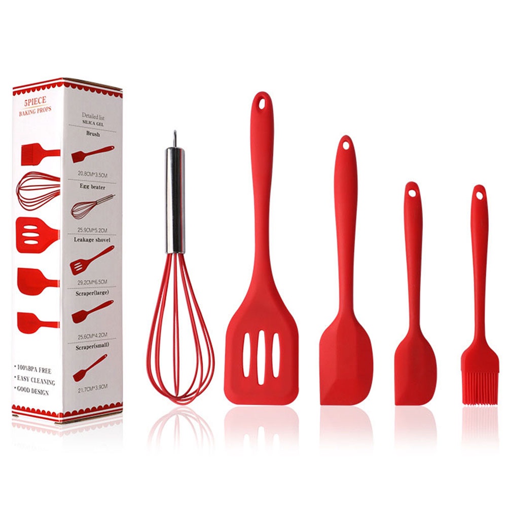 5pcs / Set Alat Pengocok Telur Spatula Kuas Minyak Bahan Silikon Dengan Kotak Untuk Peralatan Dapur