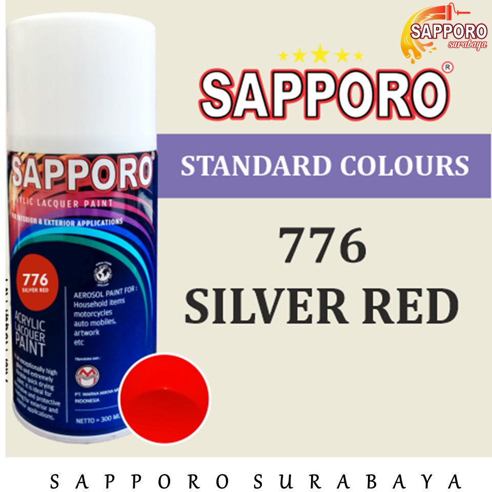 SAPPORO SPRAY PAINT 776 SILVER RED MERAH 300ML / Pylox / Pilox