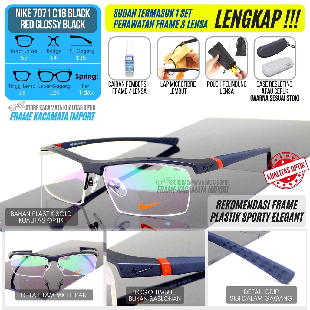 Nike Kacamata Minus Sporty Half Frame Kaca Mata Pria Frame Sporty