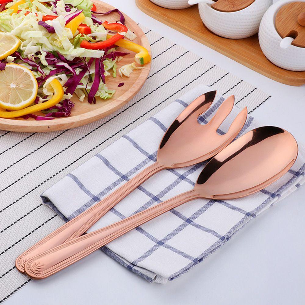 Solighter Salad Spoon Fork Colorful Unik Sendok Makan Saji Makanan Set Stainless Steel Gold Tableware