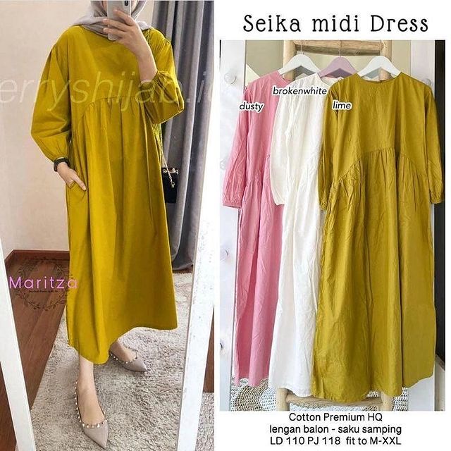 seika midi dress wanita terbaru kekinian  // harga promo bahan Katun Rayon viscose  Fit : M - XXL 7