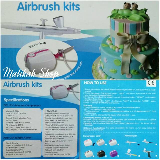 Mesin Air Brush Kits / Alat Dekorasi Semprot Pewarna untuk Butter Whipping Cream Chocolate Fondant