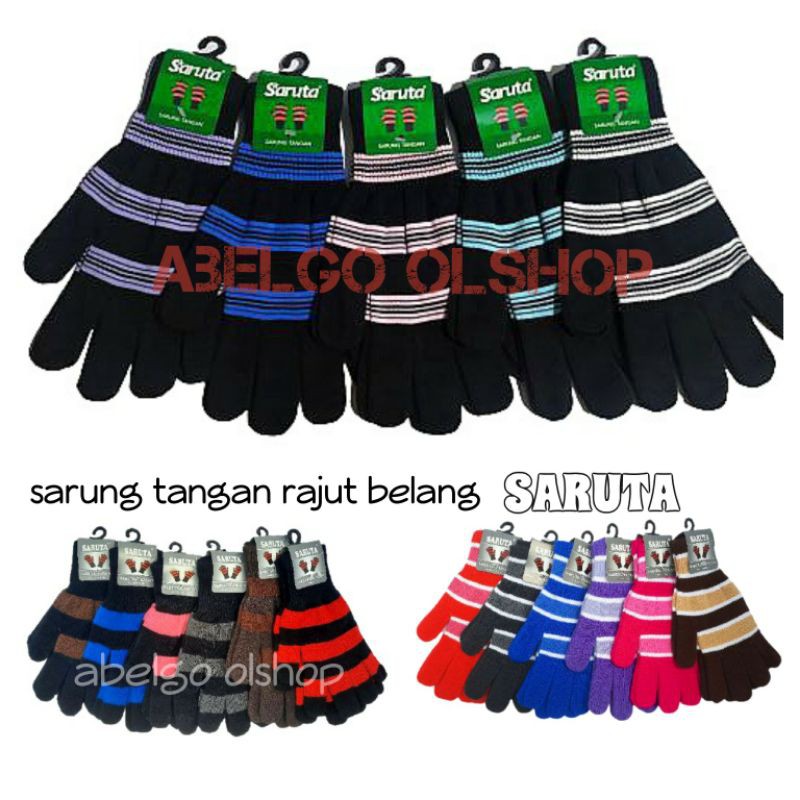 6pasang- SARUNG TANGAN RAJUT SALUR/BELANG unisex MEREK SARUTA BERKUALITAS/SARUNG TANGAN MOTOR saruta belang panjang 6 pasang