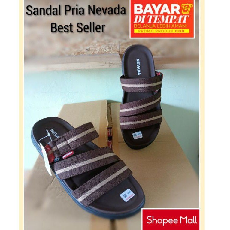 Sandal Bisbane Strap 3 Nevada Sendal Kulit Pria  | Sendal Cowok Casual