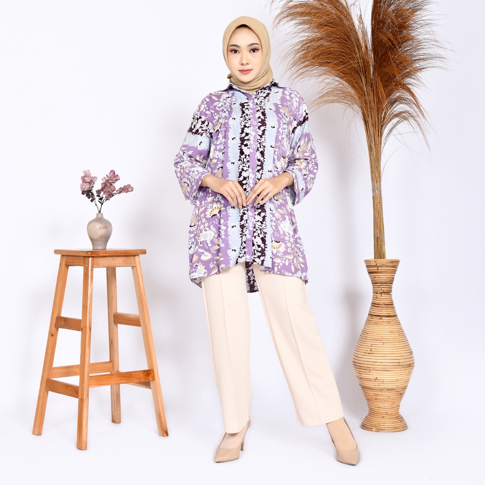Kemeja Wanita Rayon Oversize, Kemeja Tangan Panjang Wanita Adem Orchid