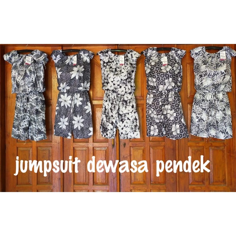 JUMPSUIT WANITA DEWASA UKURAN 3/4 MOTIP BATIK HITAM PUTIH