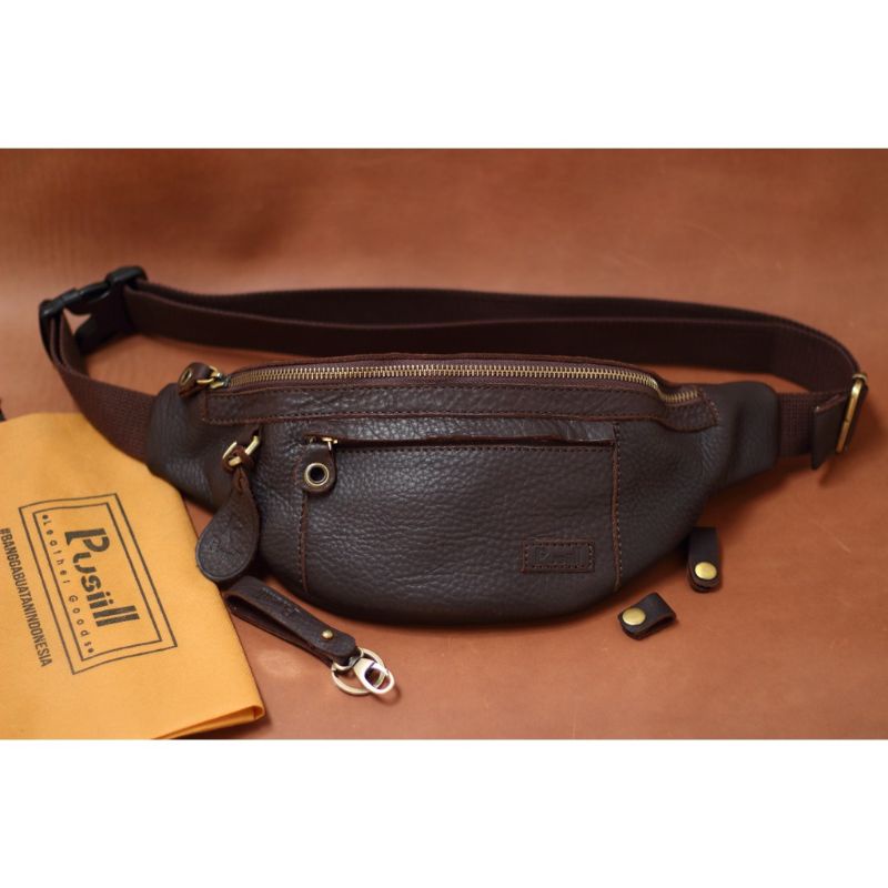 waisbag pusiill AM002/kulit asli sapi/brown waistbag pull kulit sapi/