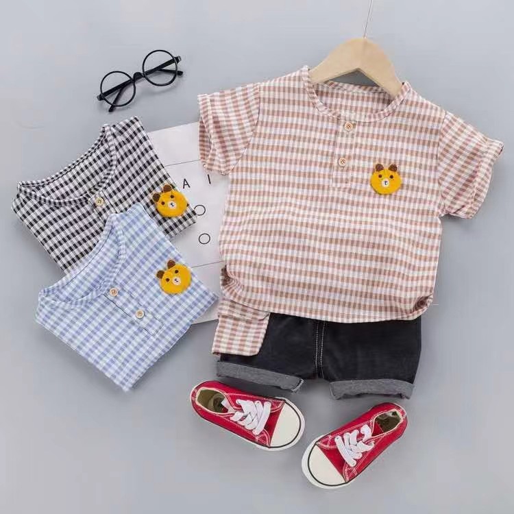 HappyOliver SET KEMEJA KOTAK BIBI 603 EBV Setelan Kemeja Bayi Laki-laki Lengan Pendek