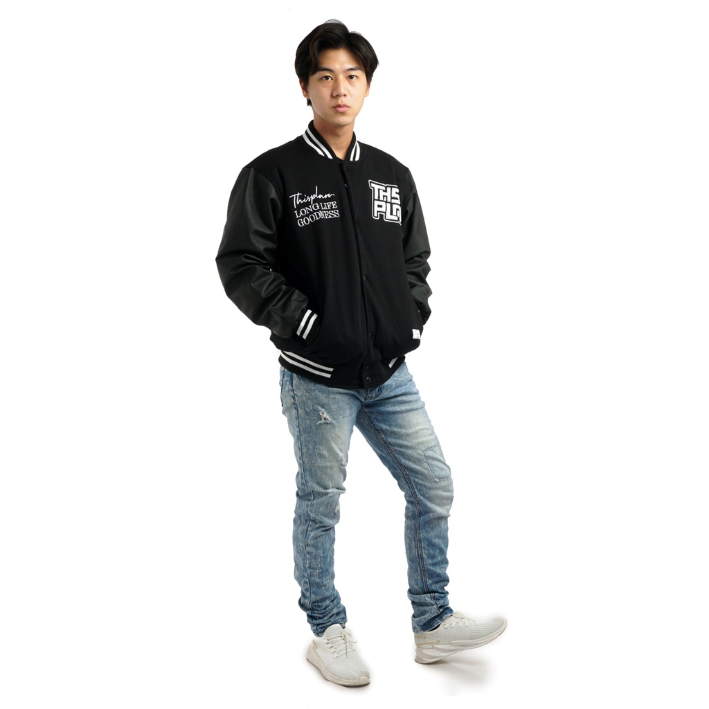 VARSITY JACKET THISPLAN BLACK LATERING