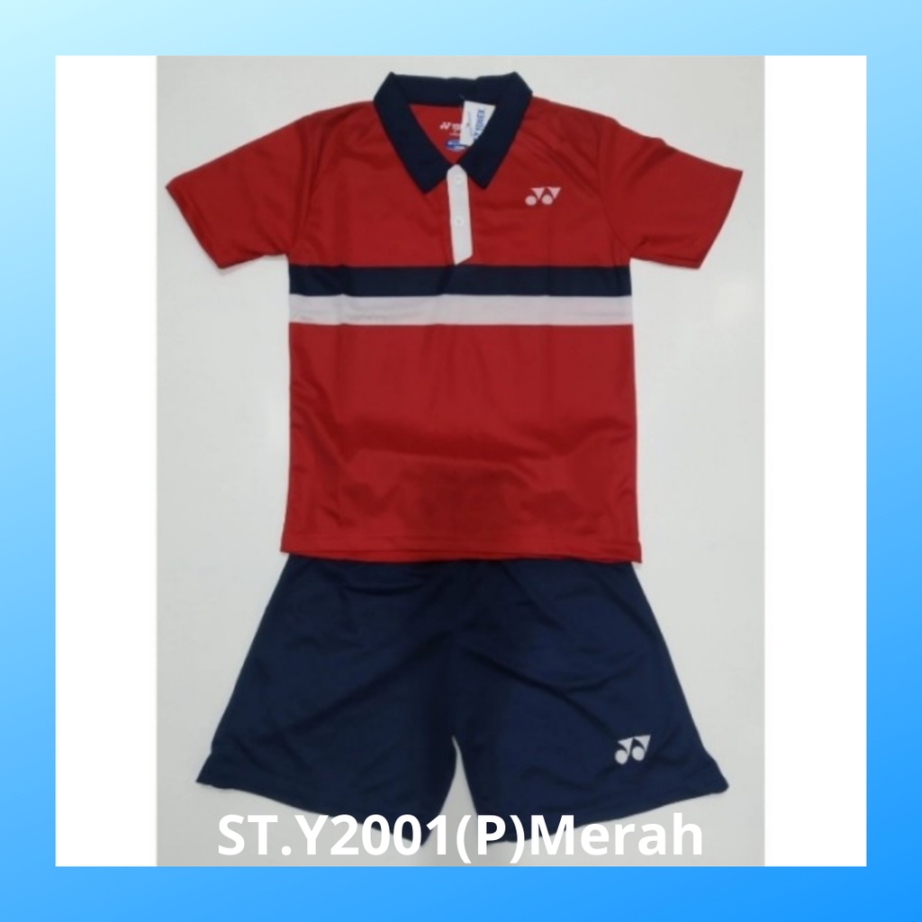 Kaos badminton anak jersey bulutangkis baju dan celana setelan t-shirt outfit seragam kostum olahraga pakaian apparel sports ST.Y2001 merah polos