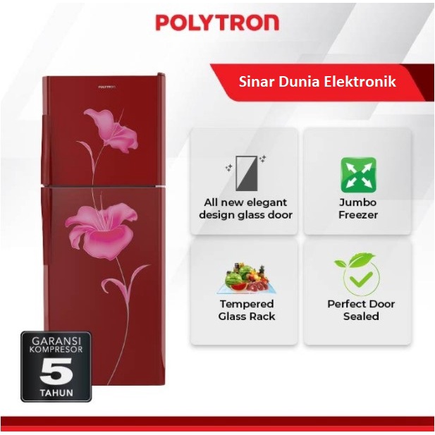 Polytron Kulkas 2 Pintu 210 Liter PRM-21BL Tempered Glass PRM 21BL 21BLR