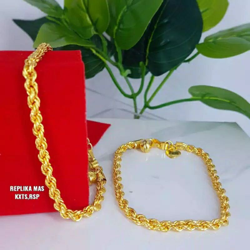 Cod rantai lapis emas model tali tambang gelang bambu replika emas 24