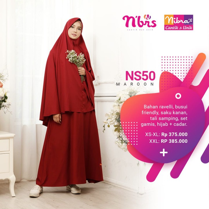 NIBRAS GAMIS NS 50 SYARI POLOS PLUS CADAR BUSUI FRIENDLY  MODERN FASHION MUSLIMAH BALOTELLI JUMBO