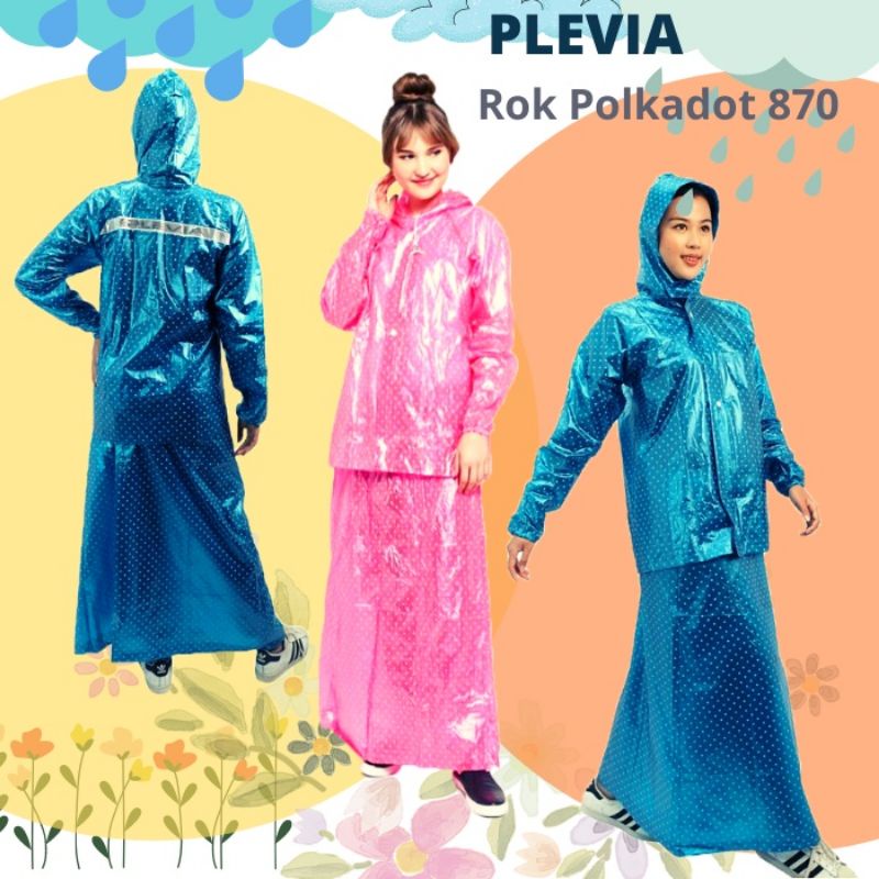 Jas Hujan Rok Polkadot 870 Plevia - Mantel Mantol Setelan Rok Onde Polkadot Wanita