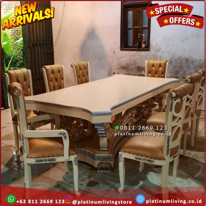 Meja Makan, Meja Makan Ukiran Mewah 8 Kursi, Meja Makan Klasik eropa Platinumliving Furniture Indone