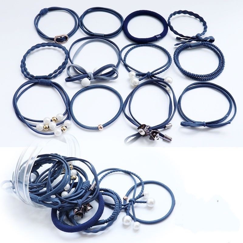 Ikat Rambut 12 in 1 Fashion Wanita / Accesories Rambut Import / Ikat Rambut Murah-AR-28 Biru Tua