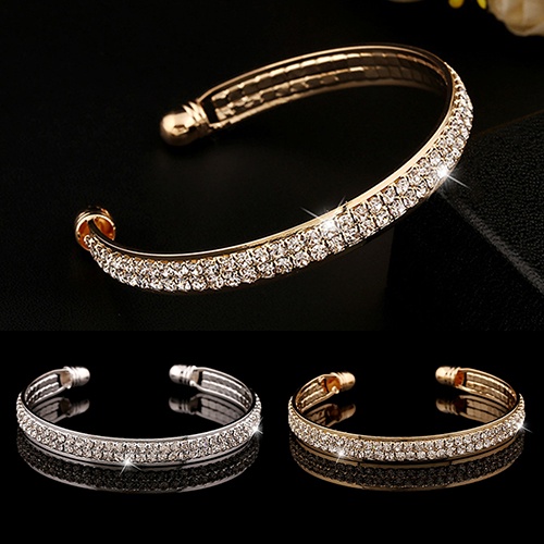 Hu Hu Hu Hu Hu Alat Bantu Pasang Kacamata♡ Gelang Bangle 2 Baris Kristal Berlian Imitasi Model Terbuka Untuk Wanita
