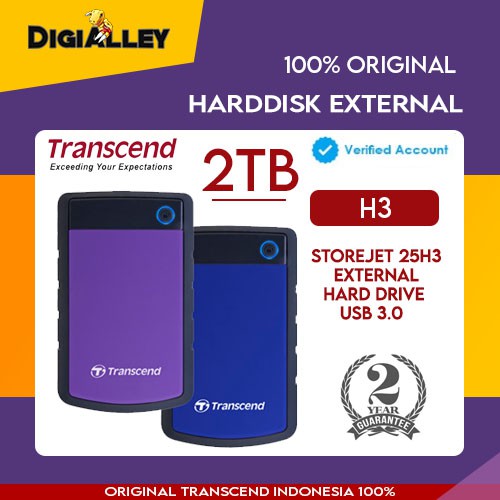 Harddisk 2 TB Portable Eksternal Antishock 2TB Transcend H3 Harddisk