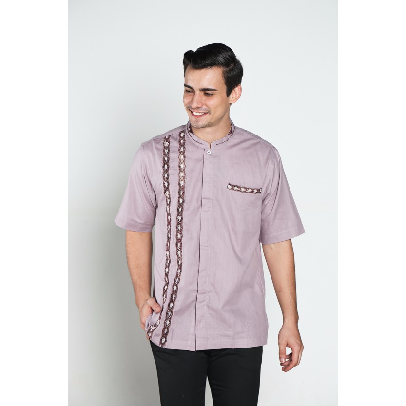 Baju koko batik, busana muslim pria kualitas premium TN 37 ungu muda SQC